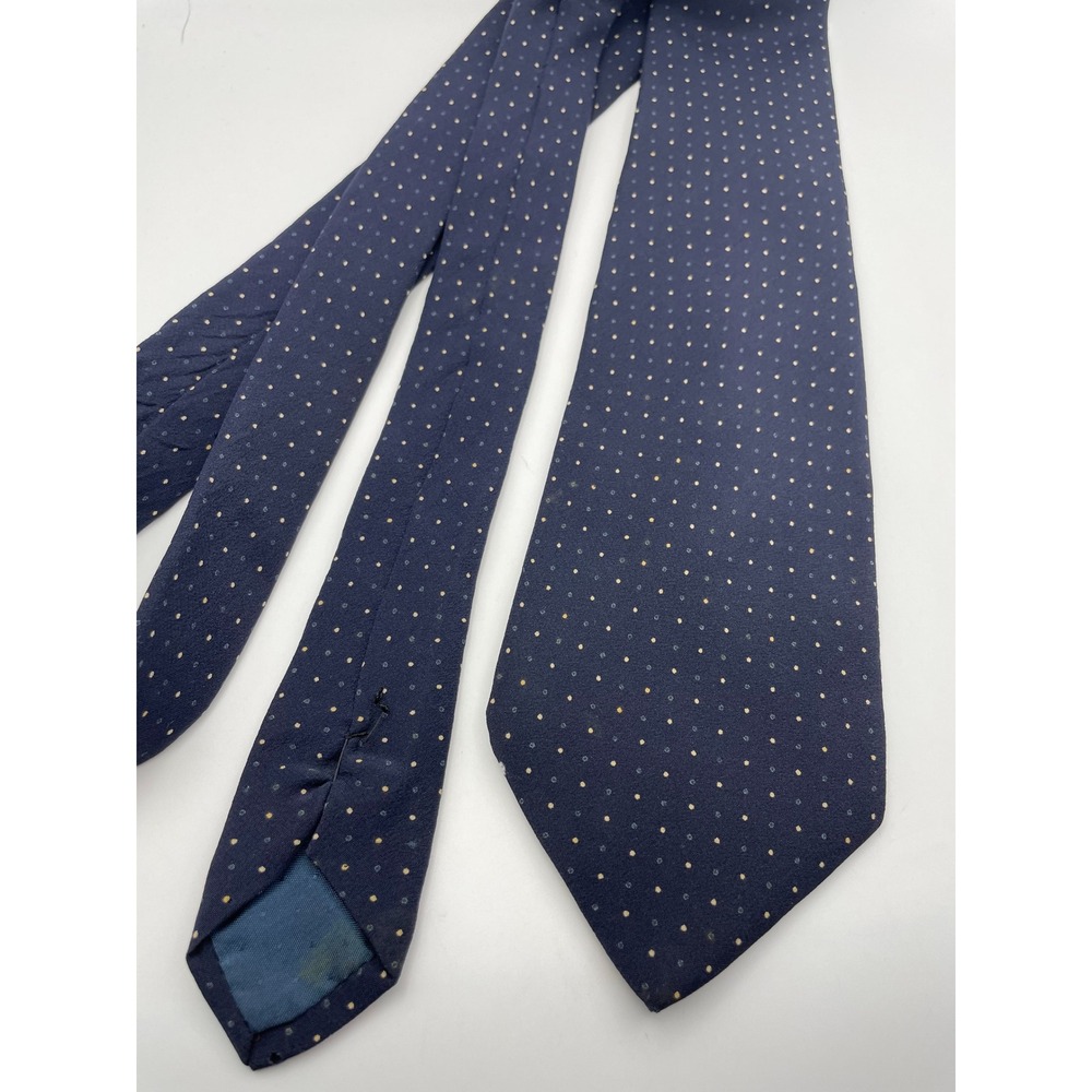 Lanvin Paris Mens Navy Blue Pin Dot Pure Silk Necktie Made in France Vintage